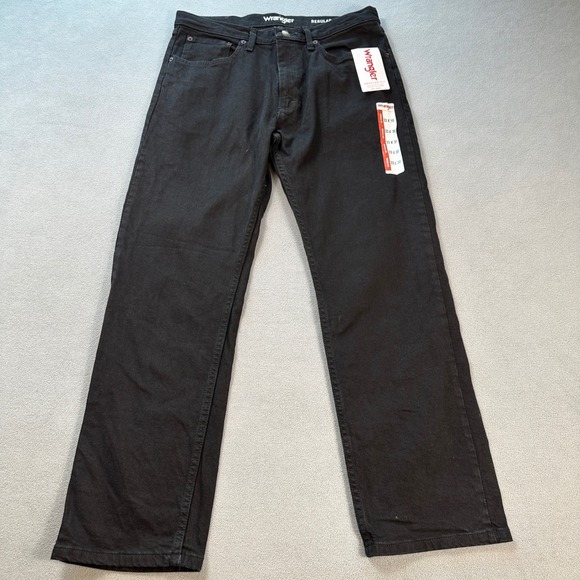Wrangler Jeans 33x30 Regular Fit Mens Black Straight Leg Classic Stretch NWT